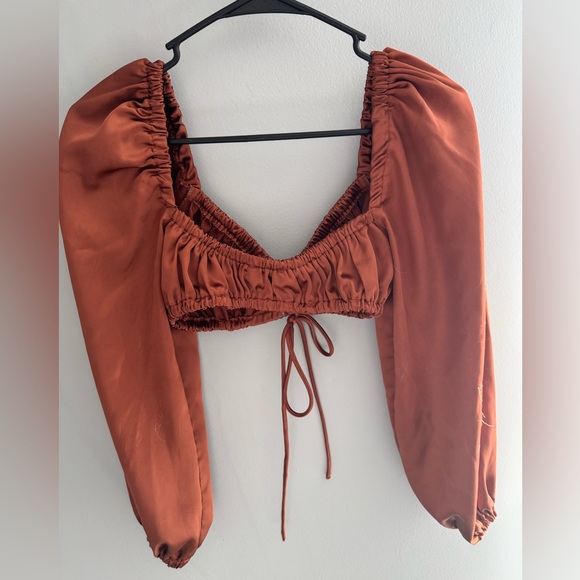 Beige Botany Satin Cropped Long Sleeve - Picture 2 of 5